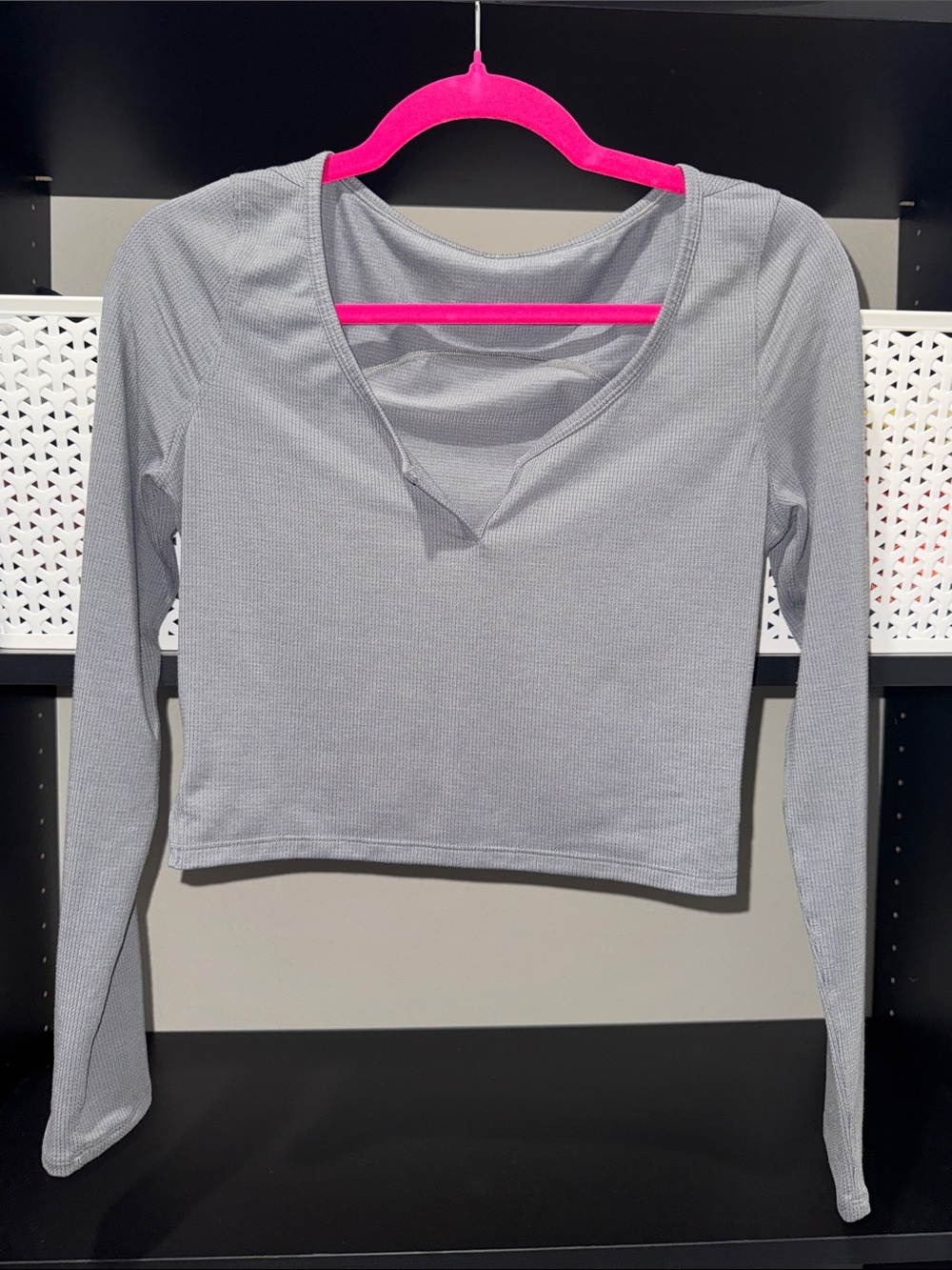 lululemon athletica Light Gray Long Sleeve Cropped V-Neck Top